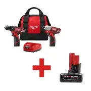 Milwaukee Drill Driver/Impact Driver Combo Kit 12V Li-Ion Cordless + 4Ah Battery