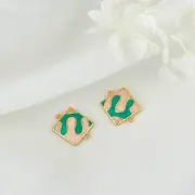 2PCS 18K Gold Plated Charm Pendant Connector, Enamel Minimalist Charm, Square C