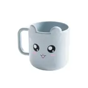 Cute Cup Cat Pattern Handle Cup Milk Coffee Wheat Straw Plastic Water Cup Blue