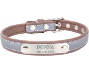 Personalized Dog Collar with Name and Number, Reflective Leather Collar for Large, Medium, and Small Dogs (S, MODOU)
