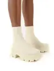 Public Desire Trust Ecru White Chunky Platform Sole Sock Ankle Boots Size 8 NIB