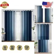 Set of 2 Blue Ombre Grommet Curtains - Room Darkening and Thermal Insulated