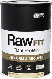 Amazonia RawFIT Plant Protein Perform & Recover Vanilla - Certified Organic, low FODMAP certified, Vegan, Sprouted & Fermented Pea & Brown Rice Protein, HASTA Certified, 35g Protein per Serve, Supports Muscle Growth & Recovery, 1.25kg