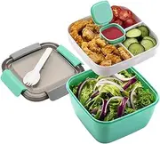 Zicojia Lunch Container to Go, 1500Ml Salad Bowls with 3 Compartments, Container for Salad Toppings