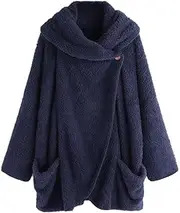 [DSAoTeng] Women's Fuzzy Fleece Blanket Hoodie Sweatshirt with Pockets-Casual Oversized Loose Cozy Sherpa Teddy Fleece Hooded Coat Winter Outerwear
