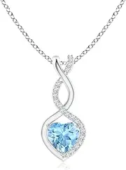 [Angara] Natural Aquamarine Infinity Heart Pendant Necklace with Diamonds in Sterling Silver/14ct Solid Gold for Women | March Birthstone Jewellery for Her