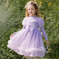 在飛比找蝦皮購物優惠-童裝 女童長袖洋裝 蘇菲亞公主風泡泡袖紫色洋裝