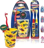 (Boys Deluxe Kit) - Premium Kids Girls Boys Children Friendly Designed Happy Brushing Time Ultimate Soft Bristle Toothbrush Kit, Manual Toothbrush, Cover Cap, Rinsing Cup, Extra Brushes