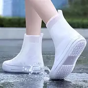 [Global Rain Gear] Waterproof Shoes Cover, Portable Non-Slip Rain Snow Boots Shoes Cover, Reusable Women Men TPE Rubber Sole Overshoes Protectors for Outdoor Cycling Travel （White）