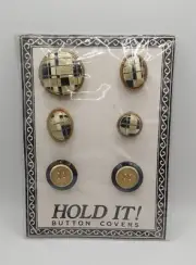 VTG Hold It Button Black/White/Grey Glitter Checkered Pattern Traditional Gold