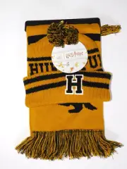 Harry Potter Hufflepuff Knit Hat & Scarf Set Collegiate Stripes One Size
