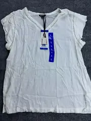 Buffalo David Bitton Shirt Womens Large White Short Sleeve Eyelet Trim NWT