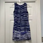 St Tropez Women’s Summer Dress, Mini Shift Blue MULTI Lined Sleeveless 2 NWT