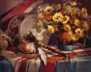 Southwest Tile Backsplash Maxine Johnston Native Art Ceramic Mural RW-MJA007
