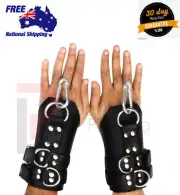 Genuine Cow Skin Leather Wrist Arms Cuffs Bondage Restraint With Heavy Buckles