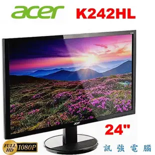 ACER K242HL 24吋 LED 液晶顯示器、1080P Full HD 超輕薄高畫質、VGA、DVI 雙介面輸入