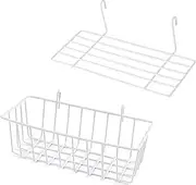GBYAN Wire Wall Grid Basket Hanging Display Shelf White Metal Grid Panel Accessories, 2 Pack