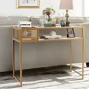 Giantex Contemporary Gold & White Faux Marble Console Table, 40 x 110 x 90.5 cm, Space Saving & Storage