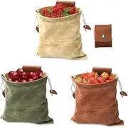 [Cozioz] 3 Pack Mushroom Foraging Bag – Collapsible Waxed Canvas Bag with Leather Pouch – Perfect for Camping, Hiking, Hunting & Grocery Storage – Available in 3 Colors