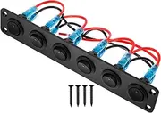 AKOOSY 6 Gang Rocker Switch Panel Marine Boat Rv Automotive Replacement Toggle Switch Panel Aluminum Material Waterproof Led Lighting