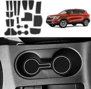 ASZSK Soft Mats for Kia Seltos 2021-2025,Non-Slip Door Slot Mats Waterproof Cup Holder Insert Center Console Liners for Seltos 2025 2024 2023 2022 Accessories - White