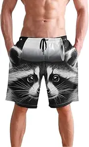 [XYMZR] Cute Raccoon Paper Men's Swim Trunks Quick-Dry Bathing Suit Swimming Board Shorts S