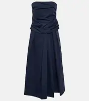 [CO] CO Strapless cotton and silk midi dress AU 14 blue