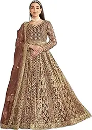 [FASHION BAZAR 365] Womens Net Fabric With Sequins-Multi & Zari Embroidered Work Gown 9783
