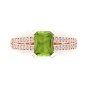2.70ct Emerald split shank Natural Peridot Promise Wedding Ring 14k Rose Gold