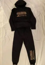 PUMA Girls Youth Small Jumpsuit Hoodie Sweat Pants Gray NWT NEW Was $80 Black