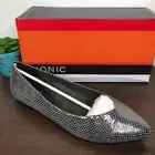 NEW Vionic Gem Caballo Gunmetal Snake Pointed Toe Leather Ballet Flat Shoes 9.5
