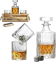 Decanter Set with Glasses, Lead Free Crystal Whisky Decanter Set with Glasses Whiskey Stones and Tong, Whiskey Decanter Gift Set for Men, Bar Decor