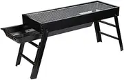 Portable Charcoal BBQ Grill Foldable Outdoor Smoker with Stainless Steel Mesh, Detachable Ash Tray Air Vents - 60cm Black Camping Barbecue Set