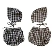 Newborn Unisex Baby Plaid Bloomers Diapers Shorts with Hat Baby Shower- Photo