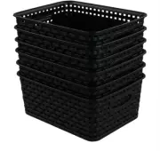 6-Pack Black Woven Plastic Storage Baskets Organizing Bins