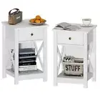White Nightstand Set of 2, Modern X-Design Night Stand,Bedside End Table with
