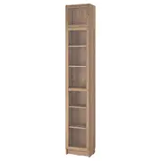 BILLY / OXBERG bookcase w glass doors/ext unit, oak effect, 40x30x237 cm