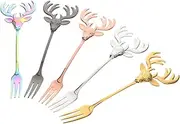 ULTECHNOVO 5pcs Stainless Steel Mini Forks with Unique Deer Head Design for Appetizers Fruits and Desserts Charming Aesthetic Easy to Clean