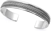 [VN Jewelry] Men's Silver Bangle Bracelet - Solid 925 Silver Bangle Bracelet for Women and Men, Braided Bangle - Adjustable size, Sterling Silver Silver, no gemstone