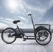 Tandem Tricycle with Front seat,Cruiser Bike Trike with Removable Canopy and guardrail,Rickshaw Tricycle with Pedals,3 Wheels Bicycle with Training Wheels
