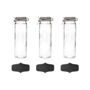 Argon Tableware Glass Storage Jars With Airtight Clip Lid And Chalkboard Stickers - 2 Litre Set - Pack Of 3