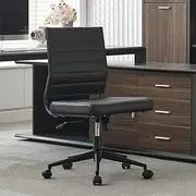 Okeysen Ergonomic Office Desk Chair, Armless Conference Room Chair, Mid Back Swivel Computer Task Chair, Modern PU Leather Adjustable Height Home Office Desk Chair for Small Spaces