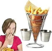 French Fry Holder,French Fry Display Rack With 2 Sauce Cups | Stainless Steel French Fry Cup Holder, French Fry Holder For Car, Fried Chicken Display Rack