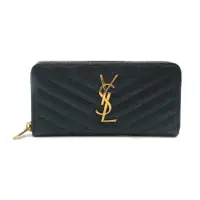 在飛比找momo購物網優惠-【YSL】Monogram系列 V字縫線魚子醬牛皮金logo