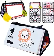 Rayouth Baby Tummy Time Mirror, Floor Mirror with Soft Crinkle Cloth Book, Teethers, High Contrast Black and White Patterns Activity Developmental Gift Toys for Infants Newborn Boys Girls 0-12 Months