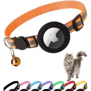 Detachable Reflective Cat Collar with Apple Air Tag Holder and Bell for Male and Female Cats, 0.4 Inch Wide and Lightweight (Orange)