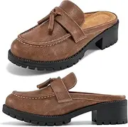 [Ablanczoom] Mules for Women Comfortable: Casual Chunky Backless Loafers Business Womens Mules Slip On Dressy Work Slides Shoes