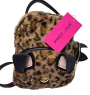 Betsey Johnson Backpack Crossbody Bag Kitsch Mini Faux Fur Leopard & Earbud Case