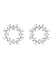 [Swarovski] Matrix Hoop Earrings Pear Cut Rhodium Plated in White