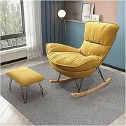 Rocker Glider Chair for Nursery Modern Rocking Chair with Ottoman,Upholstered Button Tufted Wingback Armchair with Footrest,Comfy Side Chair for Baby Nursery (Color : Yellow)